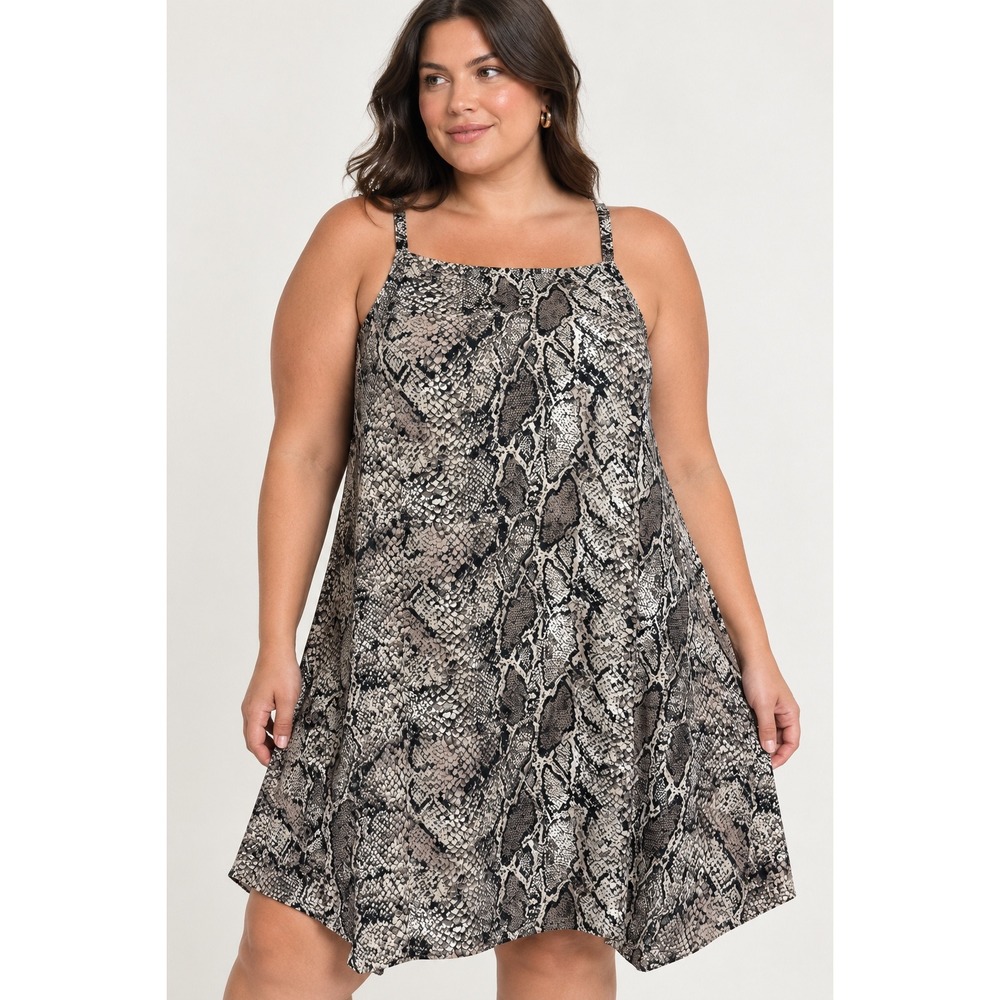 Trixxi Women Snakeskin Print Mini Dress XXL Square Neck Sleeveless with Pockets